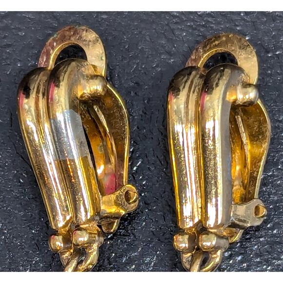 Vintage Pennino Earrings, Signed, Gold-tone Lanterns, Steampunk, Dangle, Clip-on - Picture 2 of 4